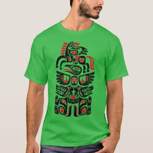 Camiseta Arte de Pássaro Nativo Americano Haida Wolf Horse