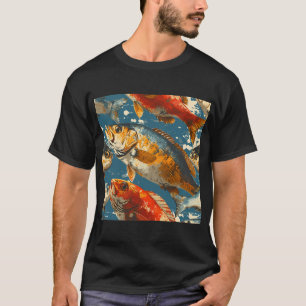 Camiseta Arte de Peixe Cor Clássico Vintage - F02