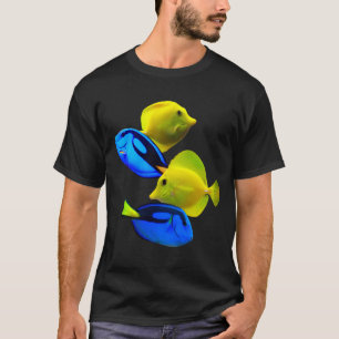 Camiseta Arte De Peixe De Recife Amarelo Tang Blue Tang Sal
