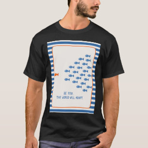 Camiseta Arte de Peixe Motivacional, Decoração de Listras