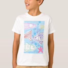 Camiseta Arte de peixes à beira-mar