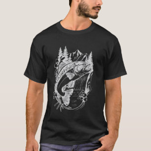 Camiseta Arte de Pesca de Truta na Montanha, Gráfico para A