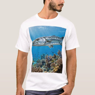 Camiseta Arte de Pesca do Homem da Flórida Barracuda Recife