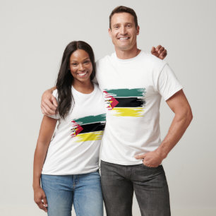 Camiseta Arte de Pincel de Bandeira de Moçambique