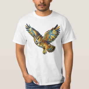 Camiseta Arte de Pincelada Colorida Abstrata de Coruja Voad