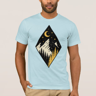 Camiseta Arte de Pinheiros da Montanha Noturna