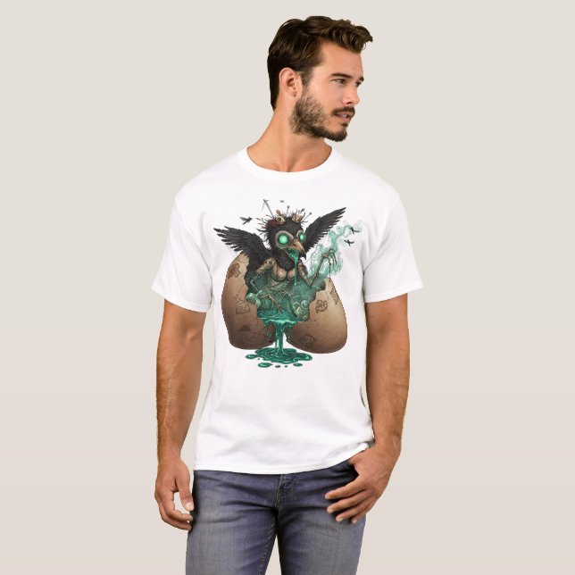 Camiseta Arte de Pintinho de Corvo Assustador  (Frente Completa)