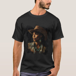 Camiseta Arte de Pintura Afro-Americana Negra Mulher Cowgir