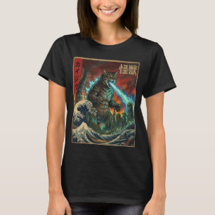 Camiseta Arte de Pintura de Anime Japonês Monstro Catzilla