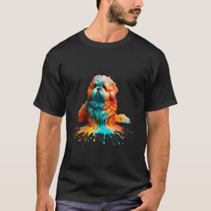 Camiseta Arte de Pintura Gotejante Cachorro Bolognese Bicho