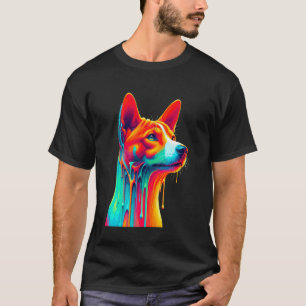 Camiseta Arte de Pintura Pingando Cachorro Basenji Cachorro