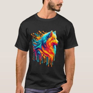 Camiseta Arte de Pintura Pingando Cachorro Esquimó Canadens