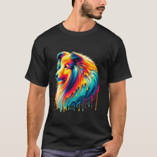 Camiseta Arte de Pintura Pingando Shetland Sheepdog Sheltie
