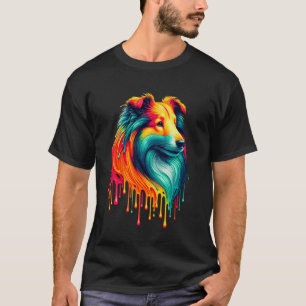 Camiseta Arte de Pintura Pingando Shetland Sheepdog Sheltie