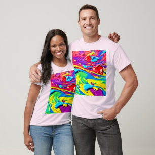 Camiseta Arte de Pintura Vibrante Giratória