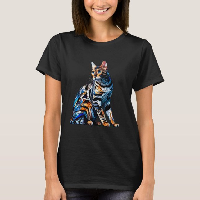 Camiseta Arte de Polígono Gato Bengal (Frente)