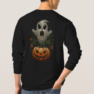 Camiseta Arte de ponto de abóbora de crânio de Halloween gó