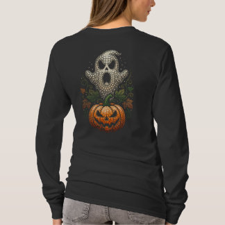 Camiseta Arte de ponto de abóbora de crânio de Halloween gó