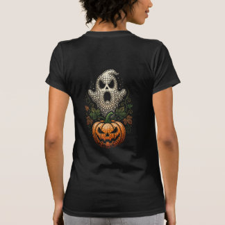 Camiseta Arte de ponto de abóbora de crânio de Halloween gó