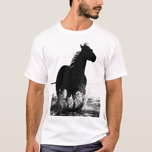 Camiseta Arte de Pop de Cavalo em Execução de Mens Personal (Frente)
