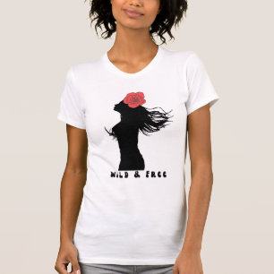 Camiseta Arte de Poster de Rosa Silhueta de Mulher Selvagem
