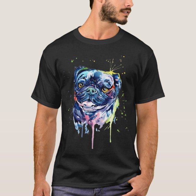 Camiseta Arte de Pug Colorido (Frente)