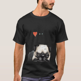 Camiseta Arte de pug com sobreposição de texto Eu amo pugs