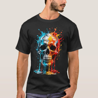 Camiseta Arte de Rebelião Gótica de Caveira Colorida