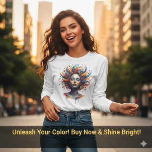 Camiseta Arte de retrato de mulher sonhadora abstrata elega
