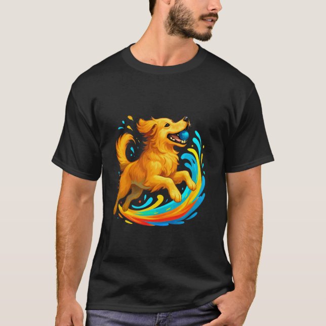 Camiseta Arte de Retriever Engraçado Brincando Com Bola (Frente)
