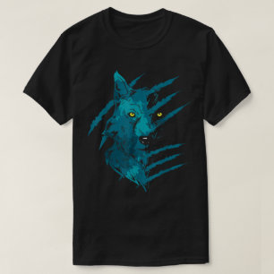 Camiseta Arte de Riscar Espírito do Lobo Azul Abstrato