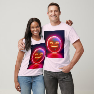 Camiseta Arte de Rosto Feliz com Brilho Neon