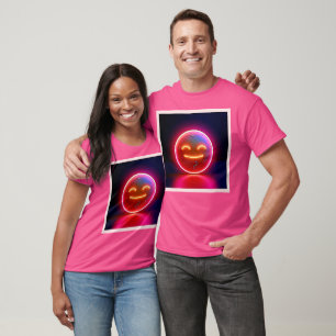 Camiseta Arte de Rosto Feliz com Brilho Neon