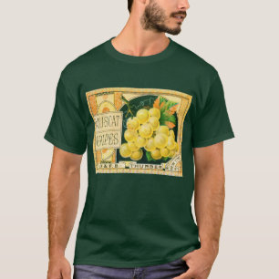 Camiseta Arte de rótulo de caixa de frutas vintage, uvas Mu