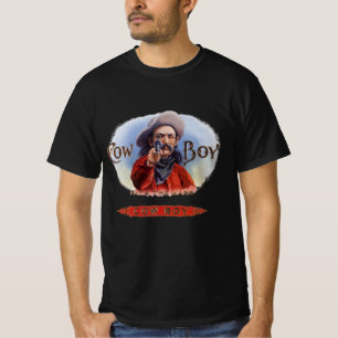 Camiseta Arte de Rótulo de Charuto Antigo, Cowboy Acerta o