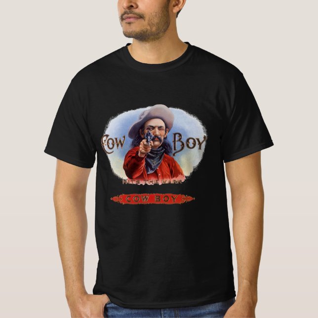 Camiseta Arte de Rótulo de Charuto Antigo, Cowboy Acerta o  (Frente)