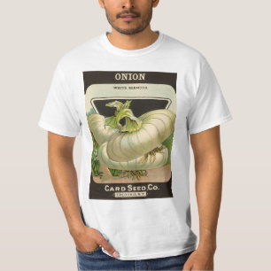 Camiseta Arte de rótulo de pacote de sementes vintage Cebol