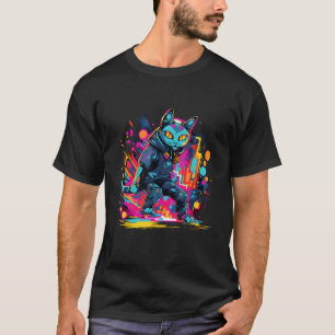 Camiseta Arte de Rua Felinos Desenho de Gato Urbano Encanto