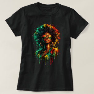 Camiseta Arte de Rua Vibrante Afro Soul com Efeito de Tinta