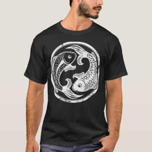 Camiseta Arte de Sakura com Peixes Koi Japoneses Yin e Yang