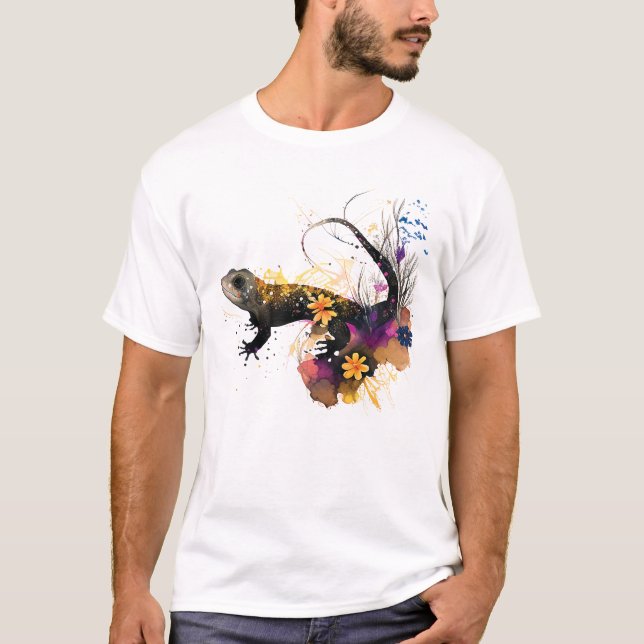 Camiseta Arte de Salamandra Preta (Frente)