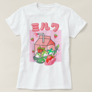 Camiseta Arte de Sapo de Leite de Morango Kawaii