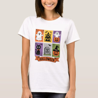 Camiseta Arte de selo de Halloween vintage Gato Fantasma Ab