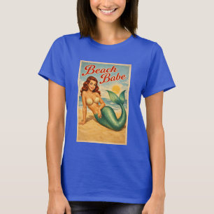 Camiseta Arte de Sereia Pin-Up Garota de Praia Vida Costeir
