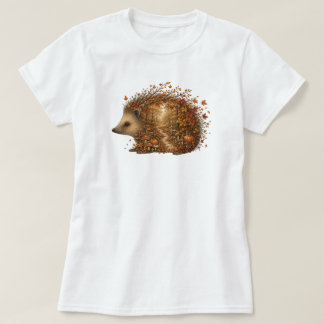 Camiseta Arte de Silhueta da Floresta de Ouriço de Outono