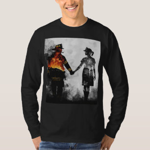 Camiseta Arte de Silhueta de Casal de Bombeiro e Enfermeira