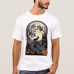 Camiseta Arte de Silhueta de Halloween Vintage de Cabra Ass