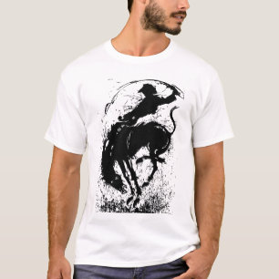 Camiseta Arte de Silhueta Dinâmica de Rodeio de Cowboy