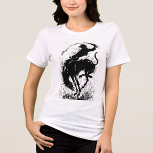 Camiseta Arte de Silhueta Dinâmica de Rodeio de Cowboy