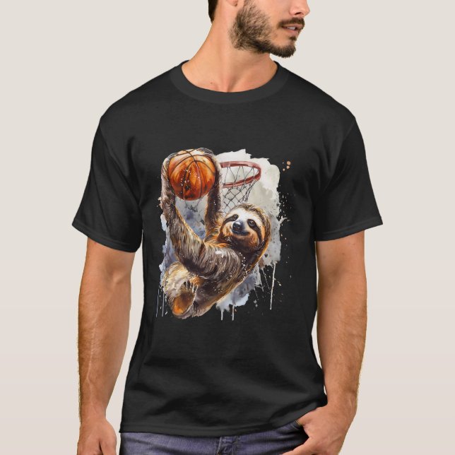 Camiseta Arte de Splash Sketll Sloth Slam Dunk para Amantes (Frente)